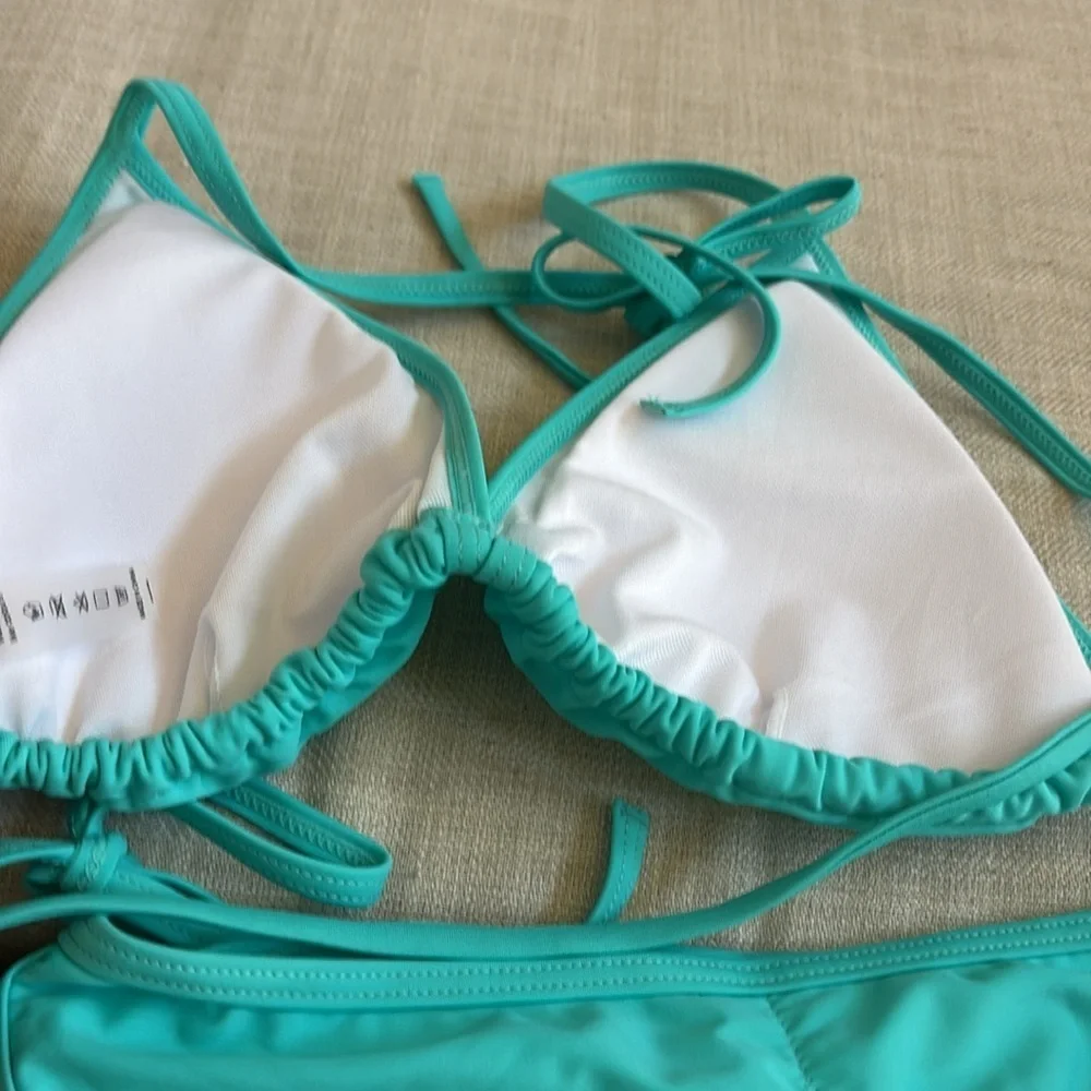 Women Two Piece Swimsuit Sexy Halter String Triangle Bikini Sets Lake Green LG